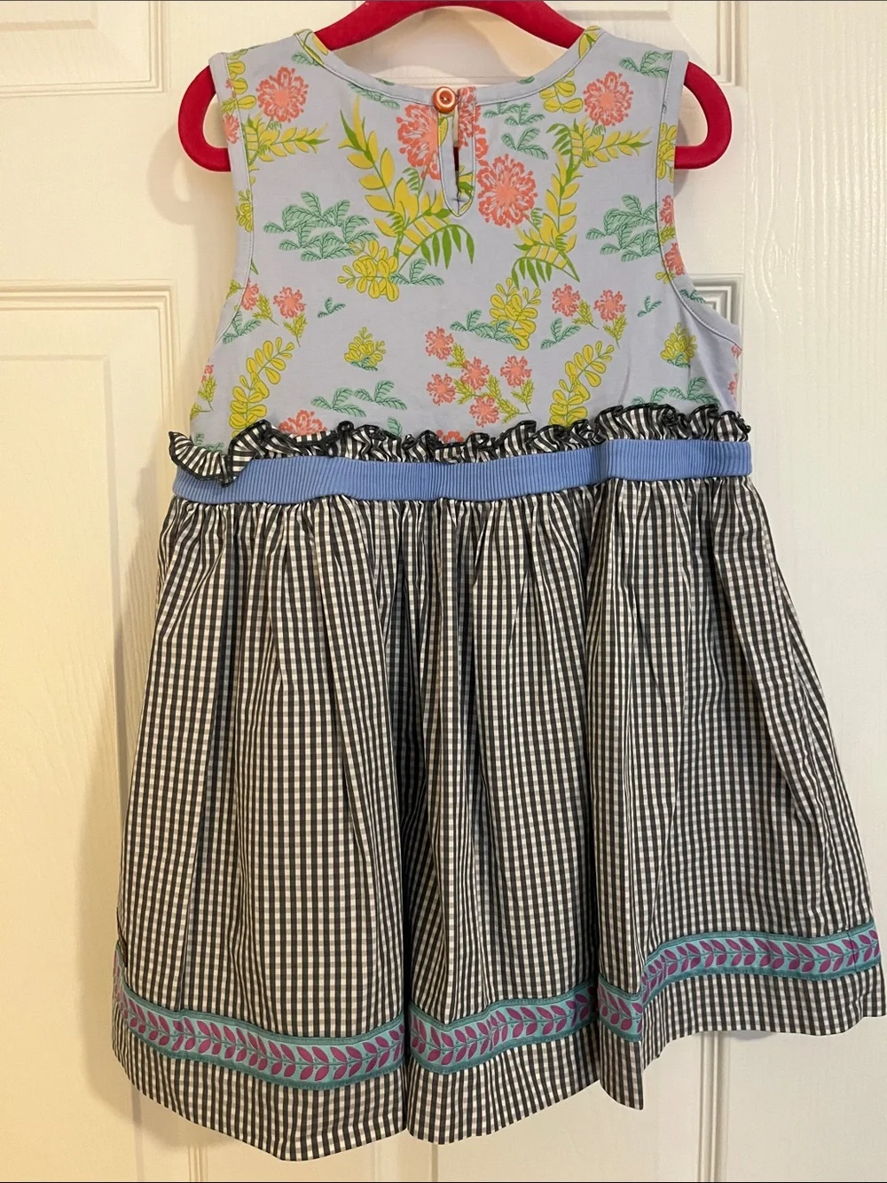 Matilda Jane Light Blue Floral Top with Black-and-White Gingham 8